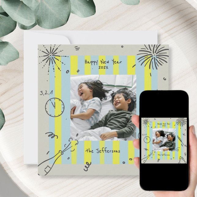 Nytt års fotokort med skript lucka julkort (Skapare uppladdad)