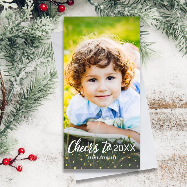 Nytt års jubel till 2018 guld- konfettifoto julkort (Skapare uppladdad)