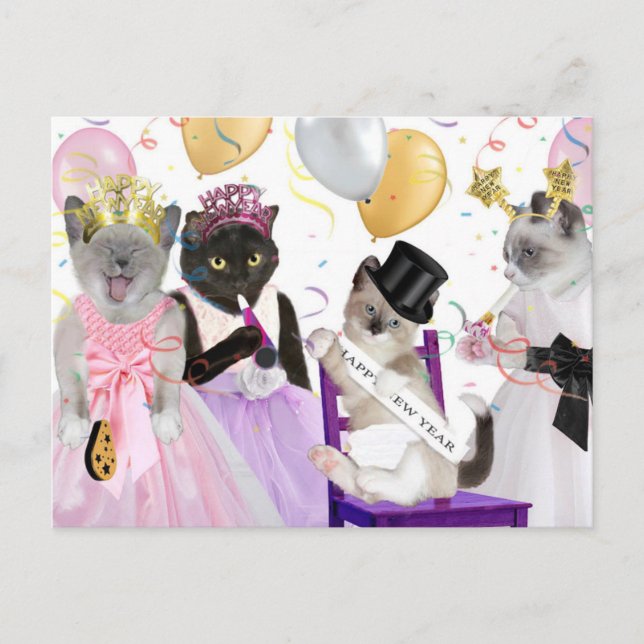 Nytt års Kitten Postcard Helg Vykort (Framsida)
