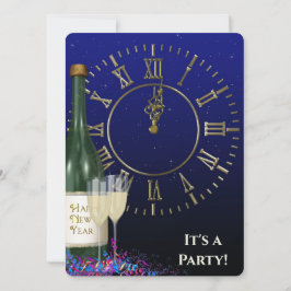 Nytt års Kväll-Party-klocka och champagne Inbjudningar