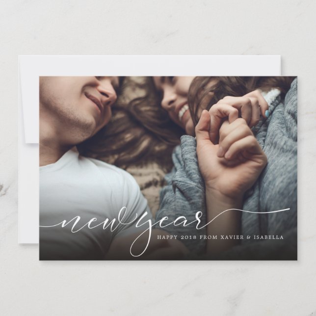 Nytt års modernt fotopatkort för Helgdag i kalligr Julkort (Framsida)
