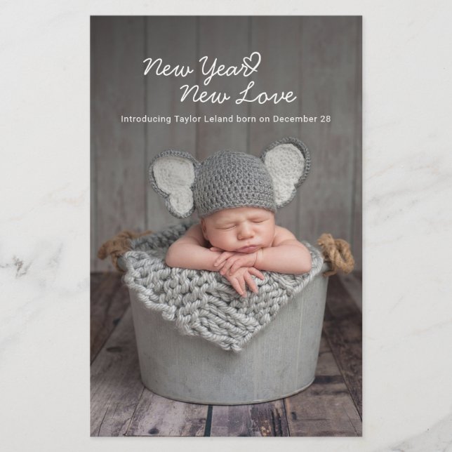 Nytt års nytt fotoannonskort för Baby i Kärlek Brevpapper (Framsida)