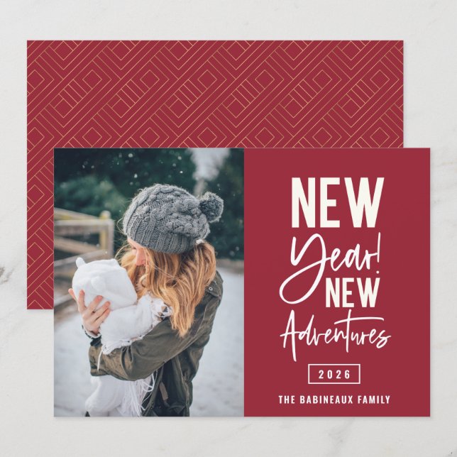 Nytt års nytt fotokort för Äventyr Julkort (Fram/baksida)