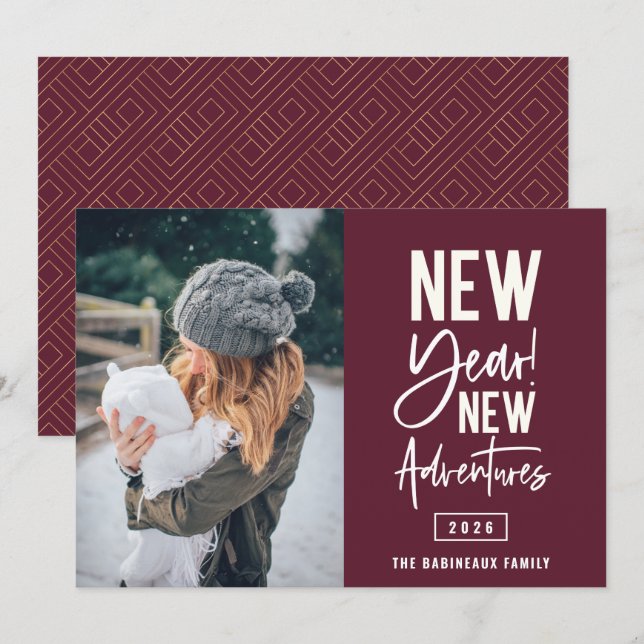 Nytt års nytt fotokort för Äventyr Julkort (Fram/baksida)