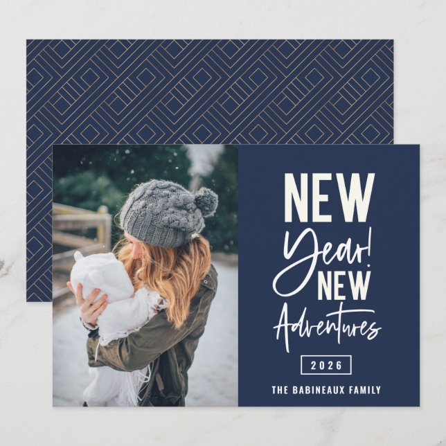 Nytt års nytt fotokort för Äventyr Julkort (Fram/baksida)