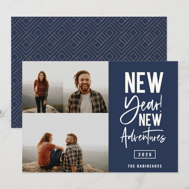 Nytt års nytt fotokort för Äventyr Julkort (Fram/baksida)