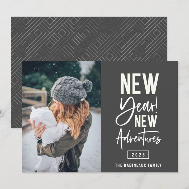 Nytt års nytt fotokort för Äventyr Julkort (Fram/baksida)
