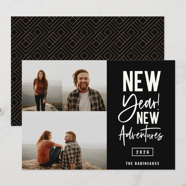 Nytt års nytt fotokort för Äventyr Julkort (Fram/baksida)