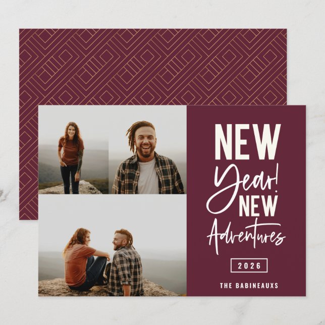 Nytt års nytt fotokort för Äventyr Julkort (Fram/baksida)