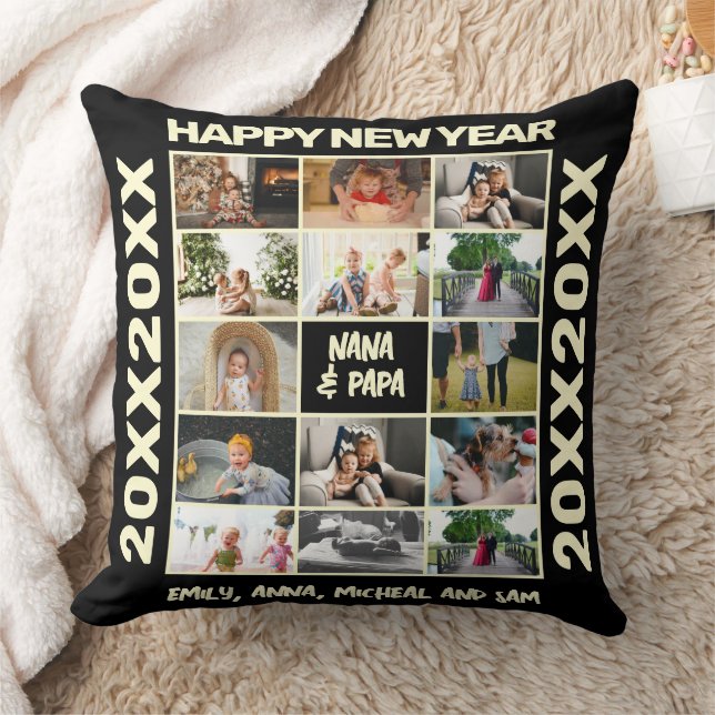 Nytt års Photo Collage Grandföräldrar Gift Kudde (Filt)