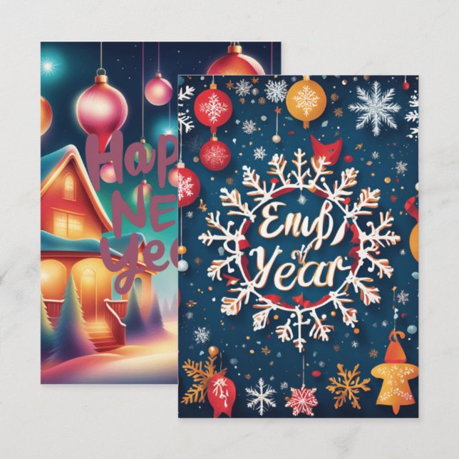 Nytt års skrivarkort tack kort (Fram/baksida)