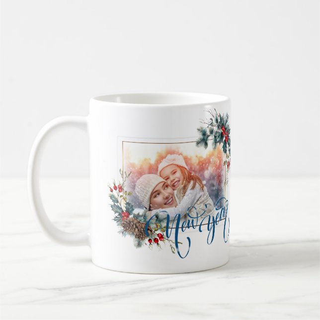 Nytt års vinterfoto i blå Stil Kaffemugg (Vänster)