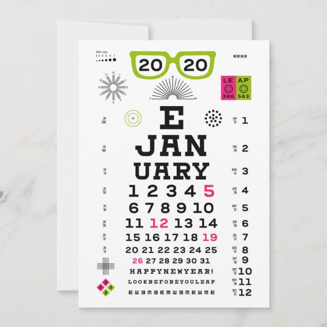 Nytt årskort Eyechart 2020 Anteckningskort (Framsida)