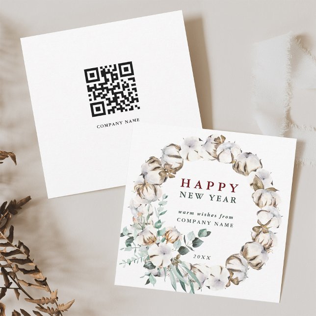 Nytt årskort för bomullsfrö med QR-kod Julkort (Front & Back)