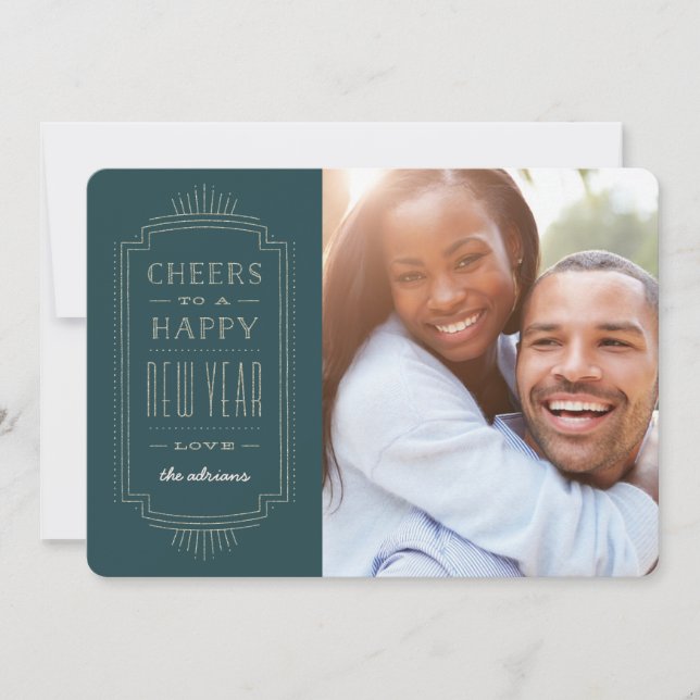 Nytt årskort för grå deco-Helgdag - skalning Julkort (Framsida)