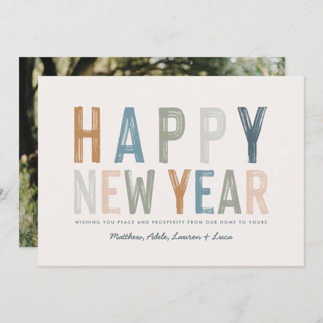 Nytt årskort för klassfärgat foto (Fram/baksida)