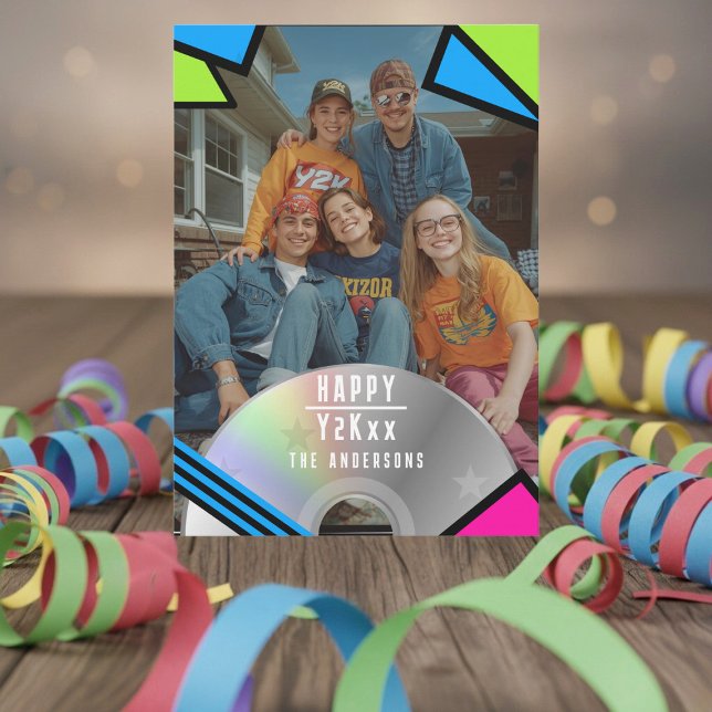 Nytt årskort för Retro-popup-foto Y2K-visare Julkort (Retro fun back to the 2000s with this new year's card. Add your photo!)