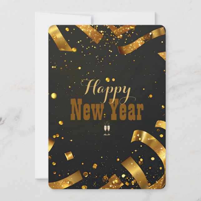 Nytt årskort för utsugning av Golden Confetti Glit Inbjudningar (Framsida)