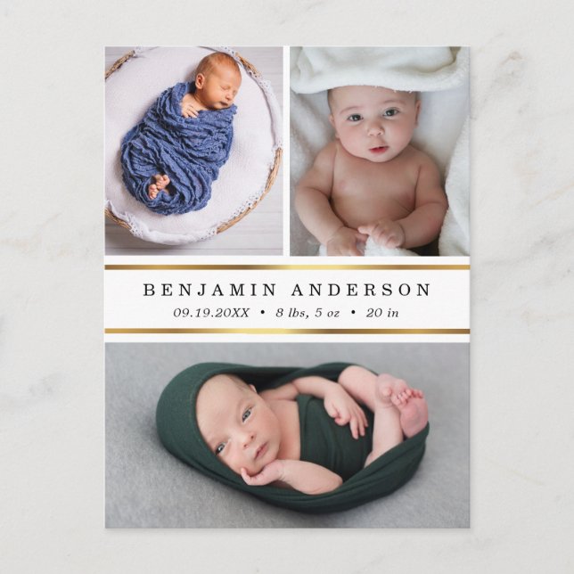 Nytt Bebis Födelse Tillkännagivande Tack Foto Meddelande Vykort (Framsida)