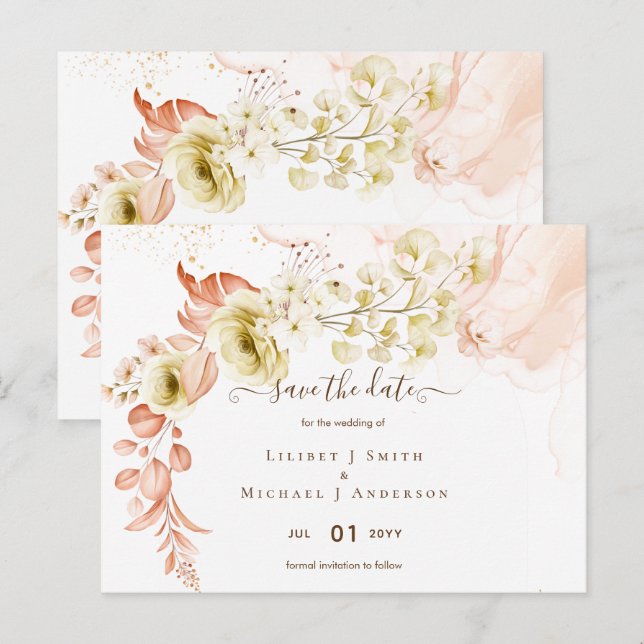NYTT! Boho Blommig Bröllops-Kalenderkort Vykort (Fram/baksida)