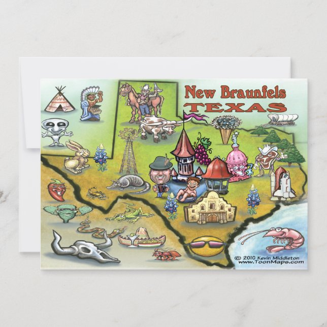 Nytt Braunfels TEXAS Karta-kort (Framsida)