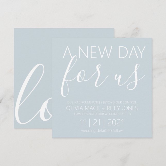 Nytt bröllopsdatum Bröllopsförseningsmeddelande Inbjudningar (Fram/baksida)