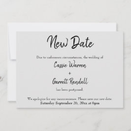 "Nytt datum" senarelagt Bröllop Black på Grått Car Inbjudningar