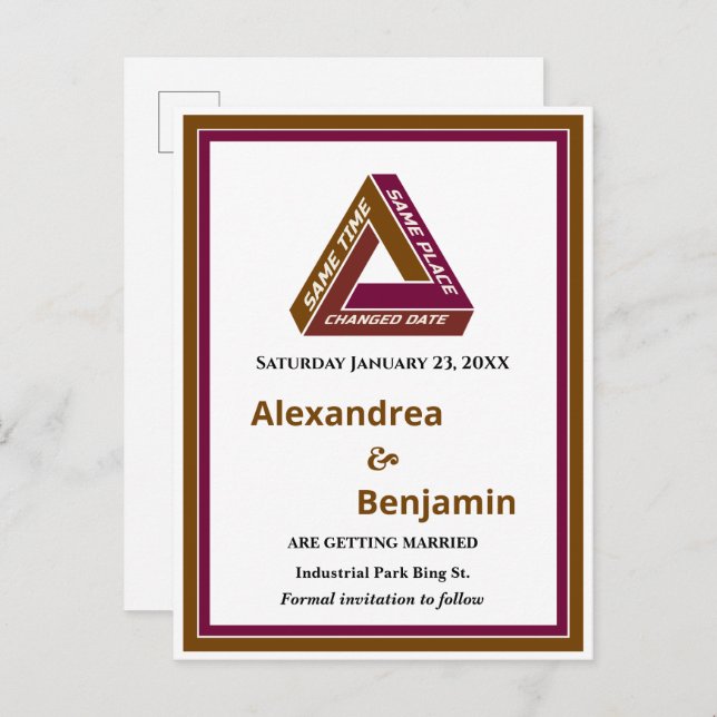 Nytt datumkort för modern Bröllop spara datum Meddelande Vykort (Fram/baksida)