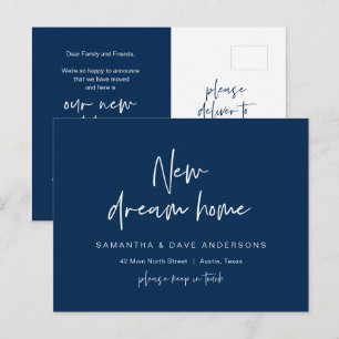 Nytt Dream Home Adress-meddelande, Modern Navy P Vykort