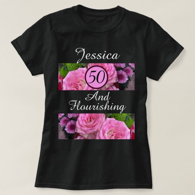Nytt eget namn för Rosa 50 och blomstrande T Shirt (Design framsida)