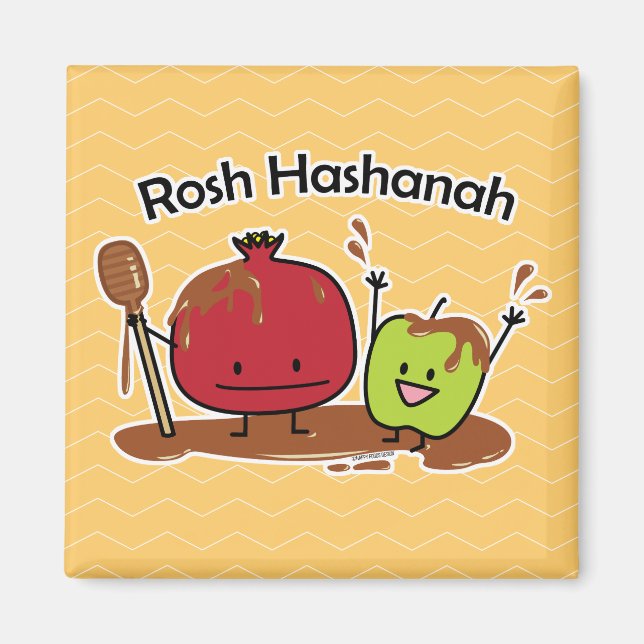 Nytt för honung för Rosh Hashanah äpplepomegranate Magnet (Framsidan)