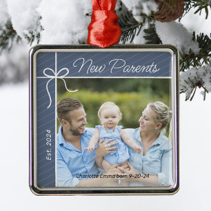 Nytt föräldrafamiljens första julfoto julgransprydnad metall