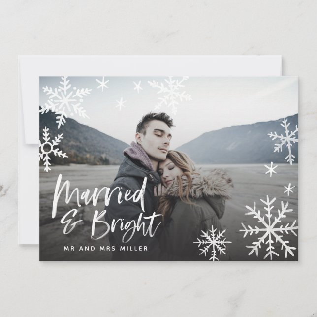 Nytt foto med gift och ljus snöflummel julkort (Framsida)
