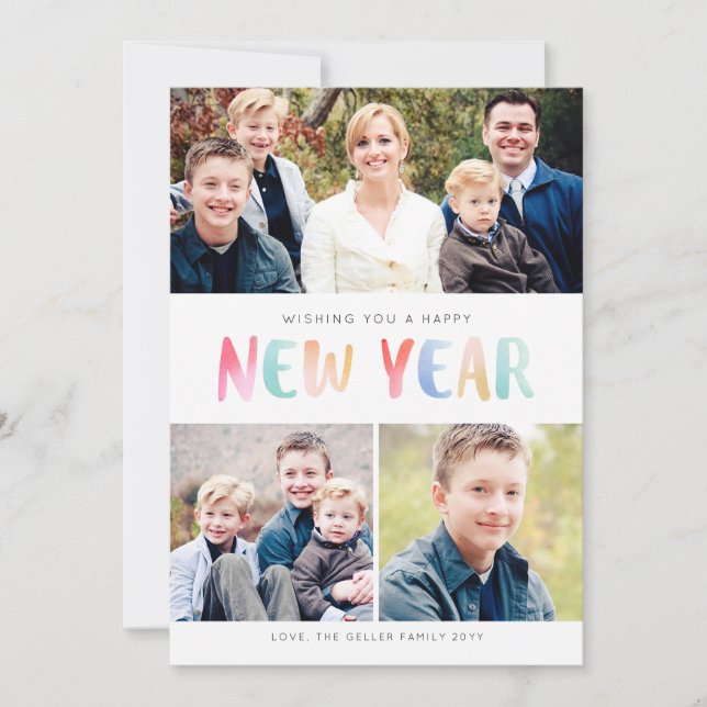 Nytt fotokort för nya år i Färg Stänk Julkort (Framsida)