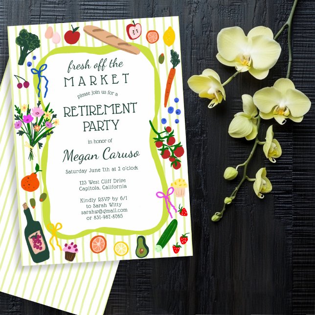 NYTT FRÅN MARKNADEN Söt Anpassad Pensionsfest Inbjudningar (FRESH OFF THE MARKET Cute Custom Retirement Party Invitation
)