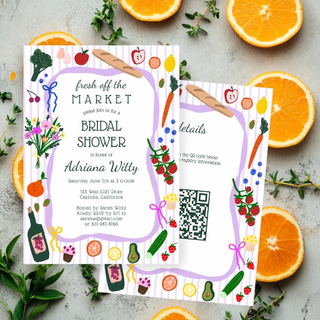 NYTT FRÅN MARKNADEN Söt anpassningsbar QR Bröllops Inbjudningar (FRESH OFF THE MARKET Cute Custom QR Bridal Shower Invitation
)
