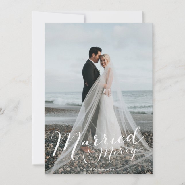 Nytt gift foto-kollage-Helgdag för gift Julkort (Framsida)