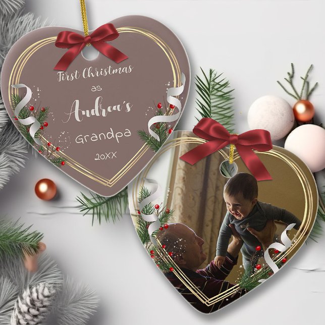 Nytt Grandpa Nyfödd bebis 1:a julfoto Julgransprydnad Keramik (Skapare uppladdad)