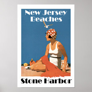 Nytt - hamn för sten för jerseystrand~ poster