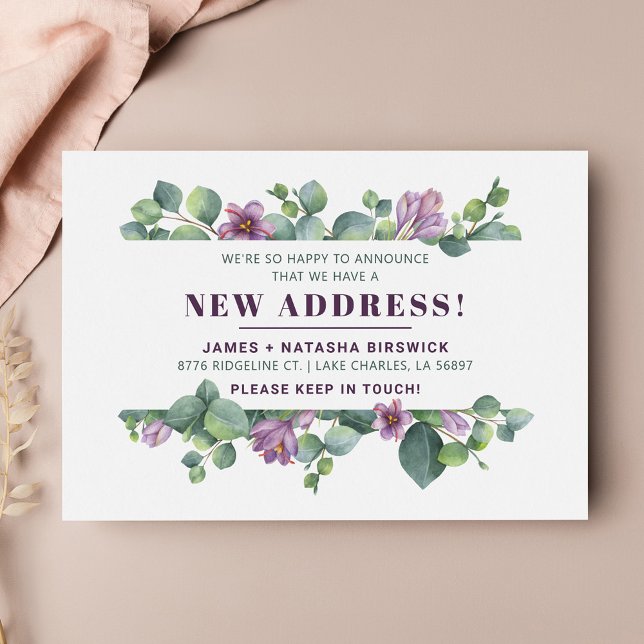 Nytt hem Botaniskt Vi har Flyttat Blommigt Meddelande (Botanical Eucalyptus Moving Announcement)