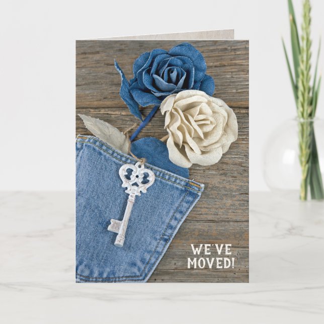 Nytt hem denimros med nyckel kort (Framsida)