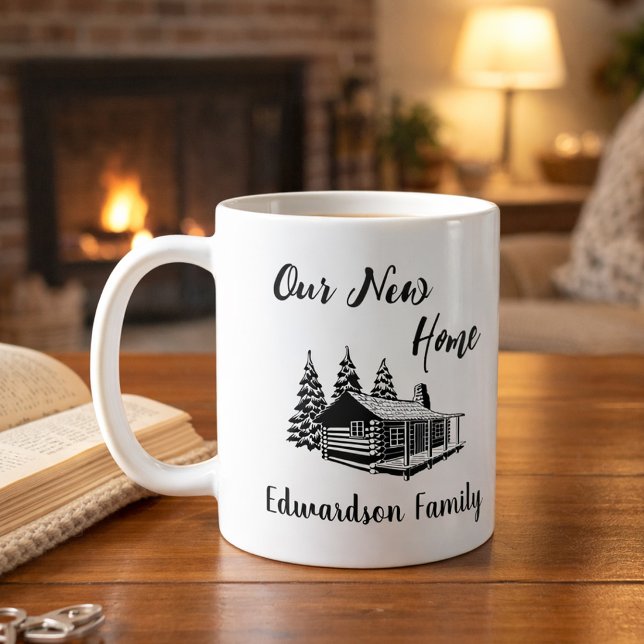Nytt hem flytta till nytt hus familjenamn kaffemugg (New Home moving to new house family name Coffee Mug. You can add your own text and name.)