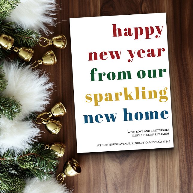 Nytt hem för gott nytt år-fetstil meddelande (New Year New Home Card from the Holiday Moving Announcements Collection by Darling & May)