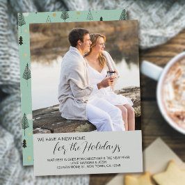 Nytt hem för Helgdagar Fyrkantigt foto Nytt adress Julkort