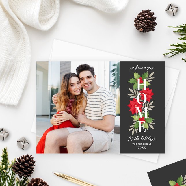 Nytt hem för Helgdagar Grått Photo Flytta Julkort (Skapare uppladdad)