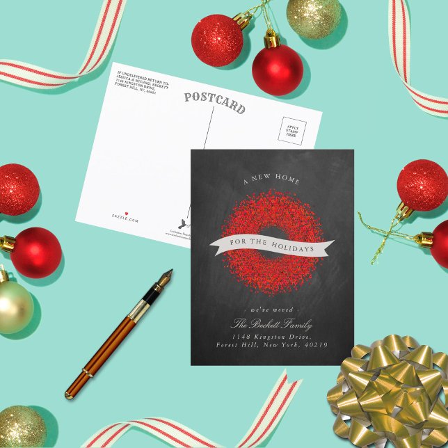 Nytt hem för helgdagar | Modern svart tavla Meddelande Vykort (Skapare uppladdad)