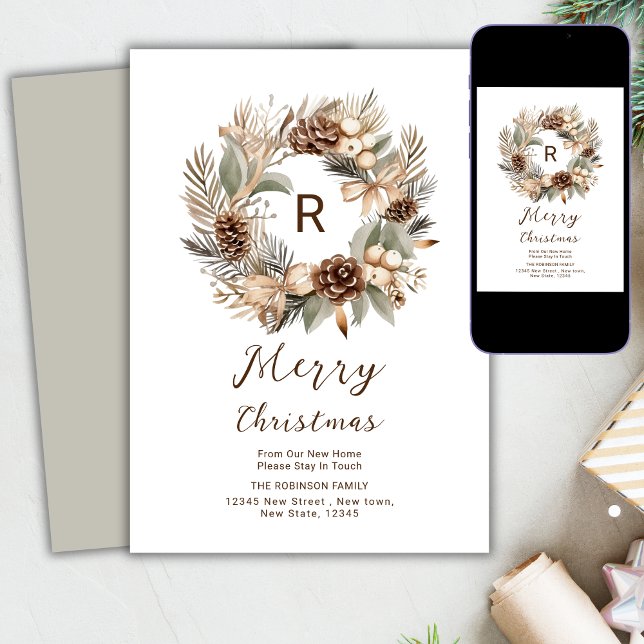 Nytt hem för Helgdagarna Pinecone Vinterkrans Julkort (Skapare uppladdad)