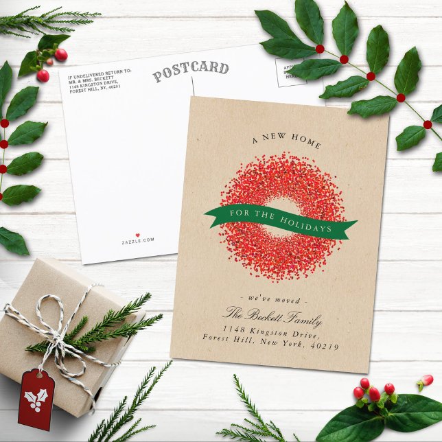 Nytt hem för Helgdagarna | Rustic Kraft Flytta Meddelande Vykort (Skapare uppladdad)
