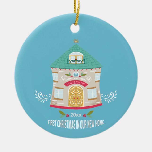 Nytt hem - första jul julgransprydnad keramik (Framsidan)