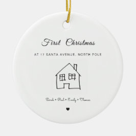 Nytt hem, första julhuset, teckning söt julgransprydnad keramik